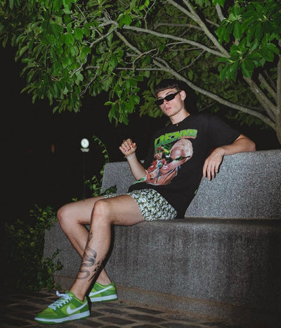 GREEN PRINT MESH SHORTS
