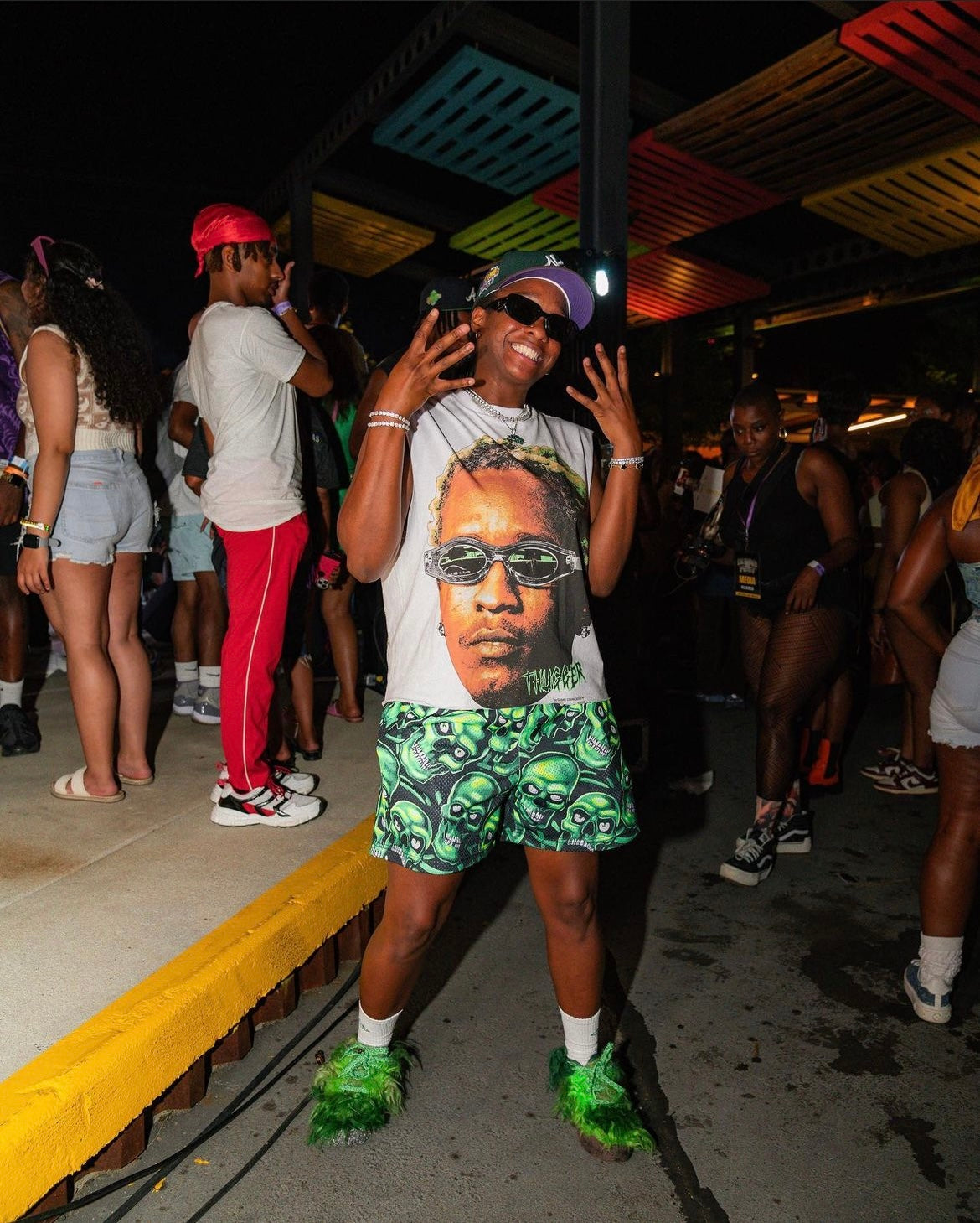 GREEN SKULL MESH SHORTS