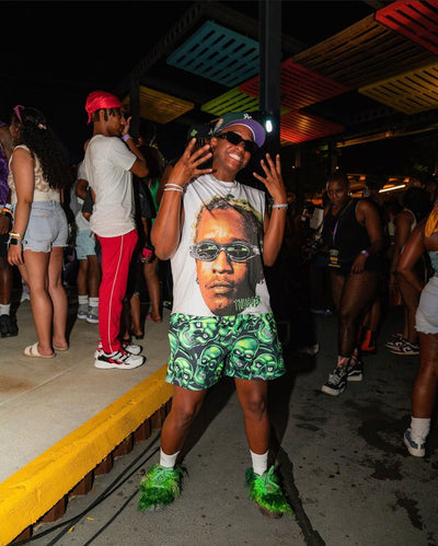 GREEN SKULL MESH SHORTS