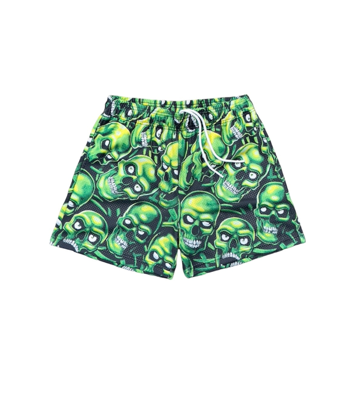 GREEN SKULL MESH SHORTS