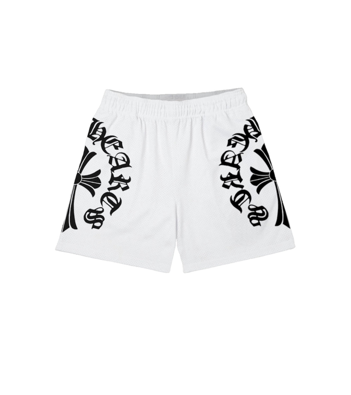 WHITE CHROME MESH SHORTS