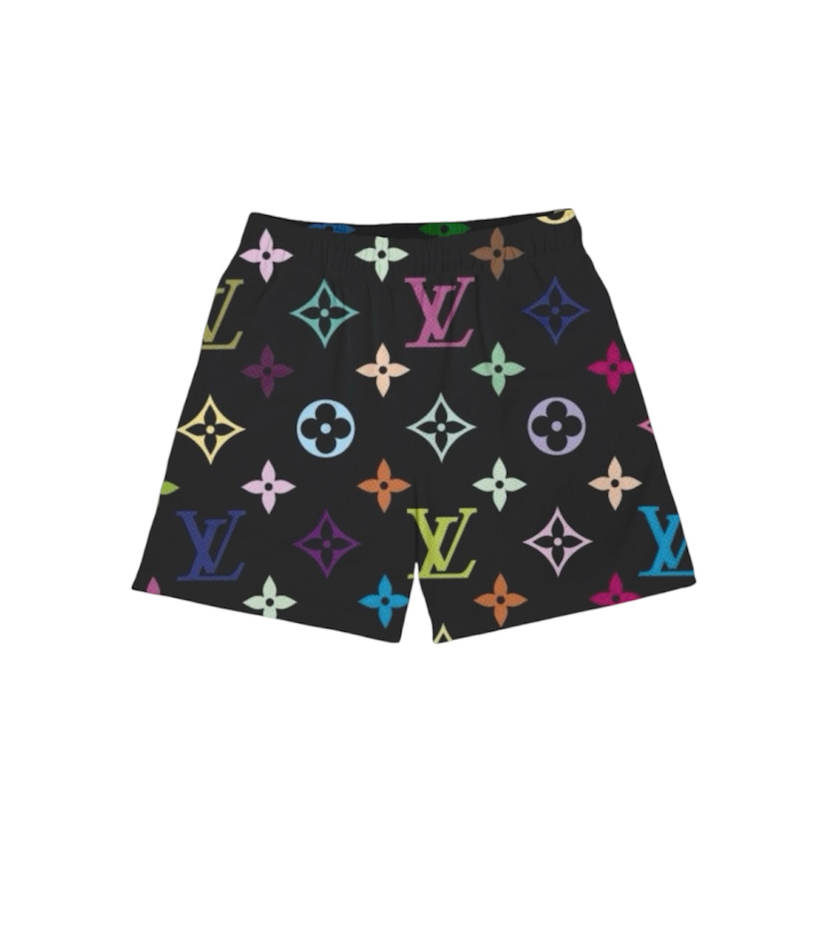 BLACK MULTICOLOR MESH SHORTS